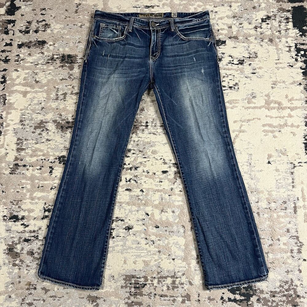 BKE Buckle Aiden Bootcut Blue Dark Wash Stone Washed Jeans 36x31 Cotton Blend